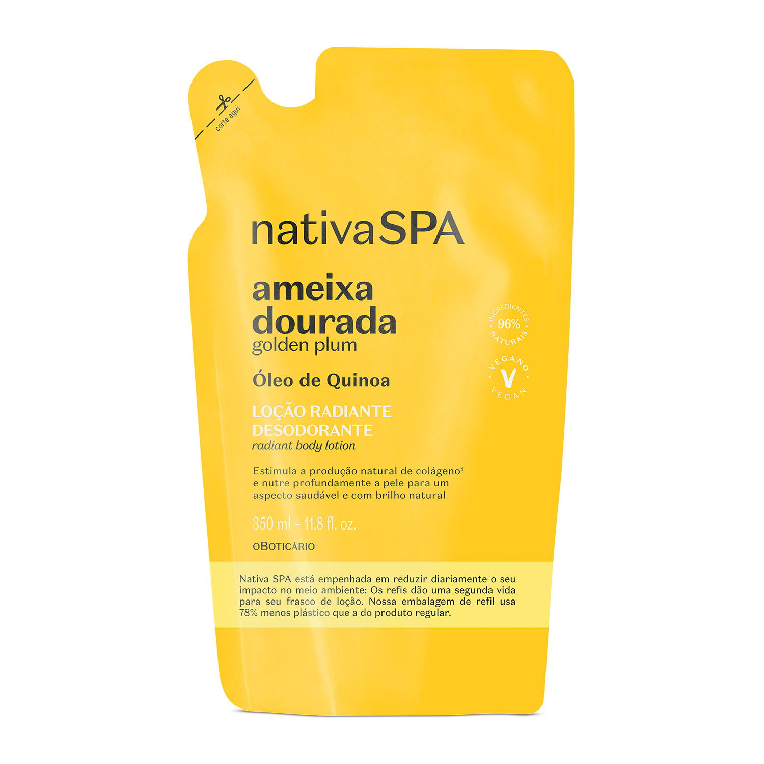 Refil Loção Corporal Nativa SPA Ameixa Dourada O Boticário Radiante Desodorante 350ml