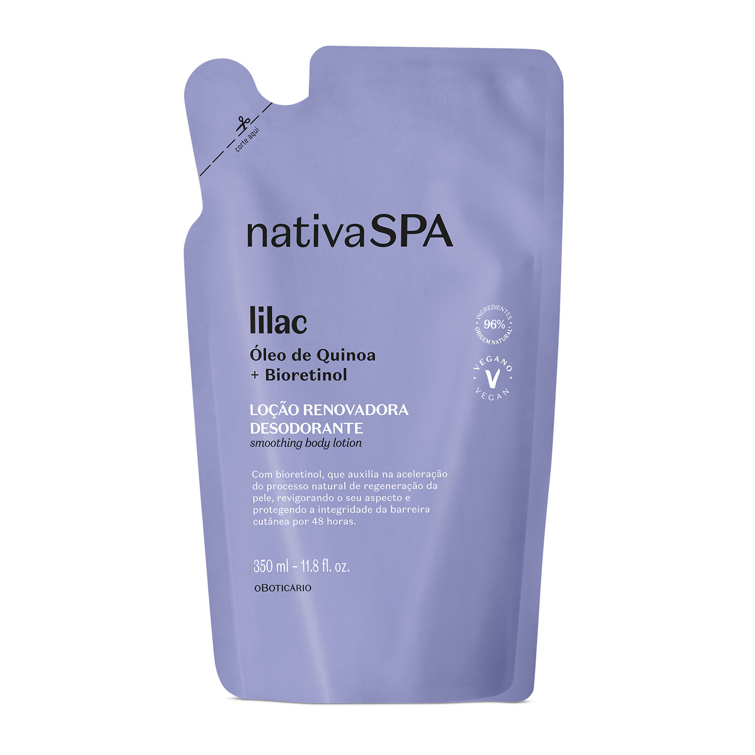 Refil Loção Corporal Nativa SPA Lilac O Boticário Renovadora Desodorante Hidratante 350ml