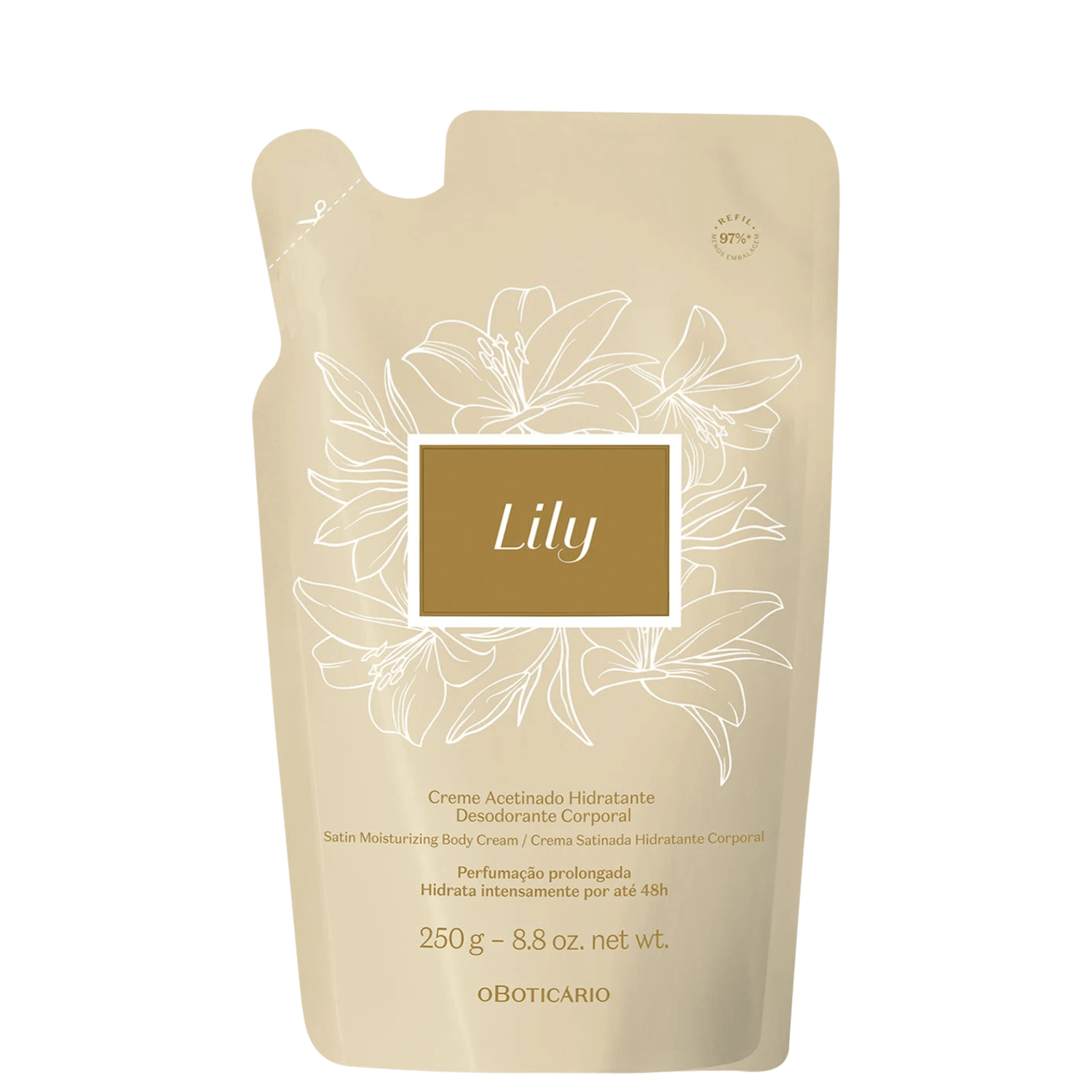 Refil Creme Acetinado Corporal O Boticário Lily Hidratante Desodorante 250g