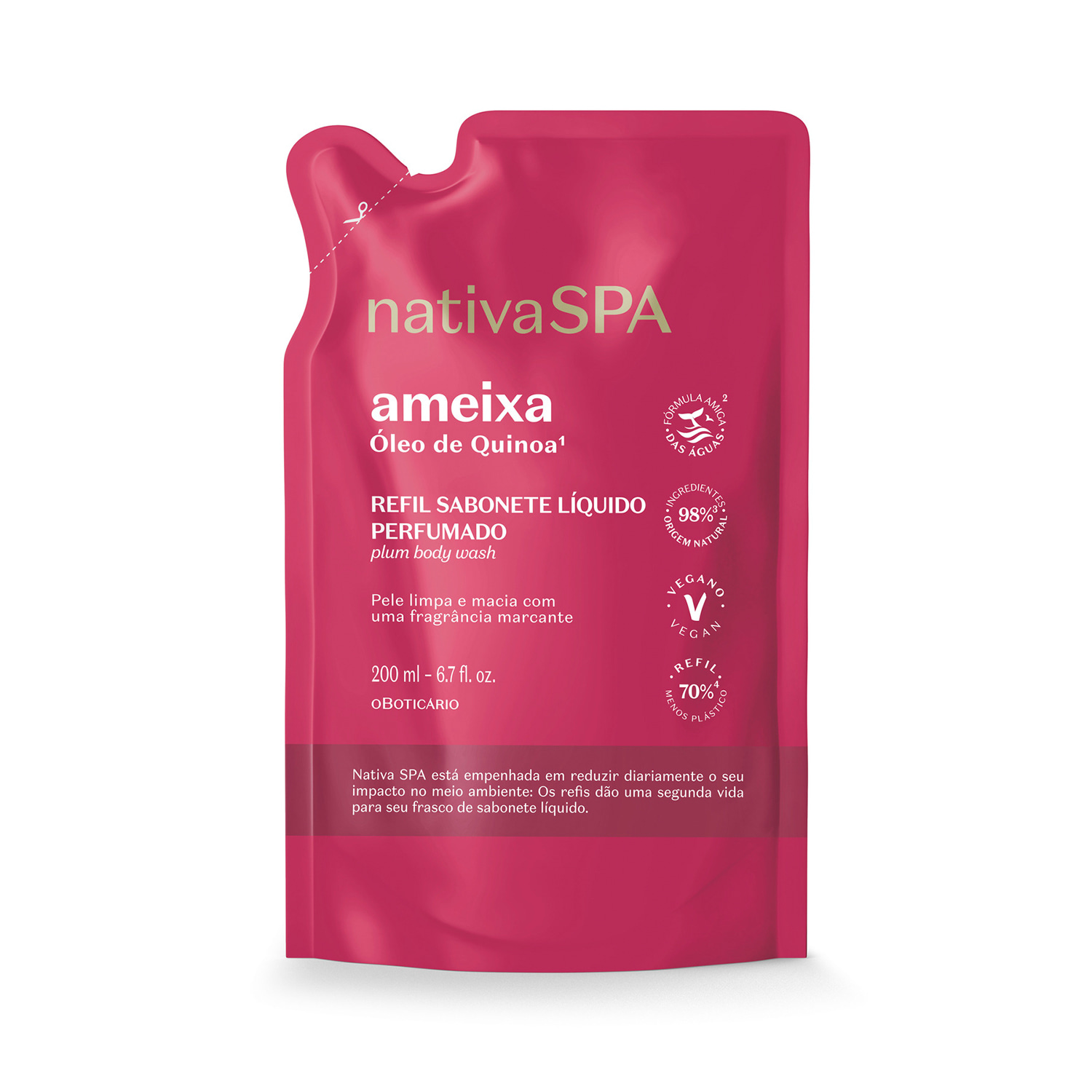 Sabonete Líquido Perfumado Refil o Boticário Nativa SPA Ameixa 200ml