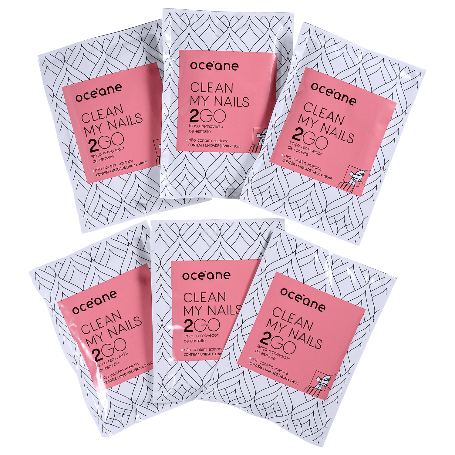 Lenço Removedor de Esmalte Océane Clean My Nails 2 Go 6 Unidades