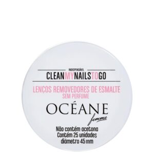 Lenço Removedor de Esmalte Océane Clean My Nails To Go Sem Perfume 25 unidades