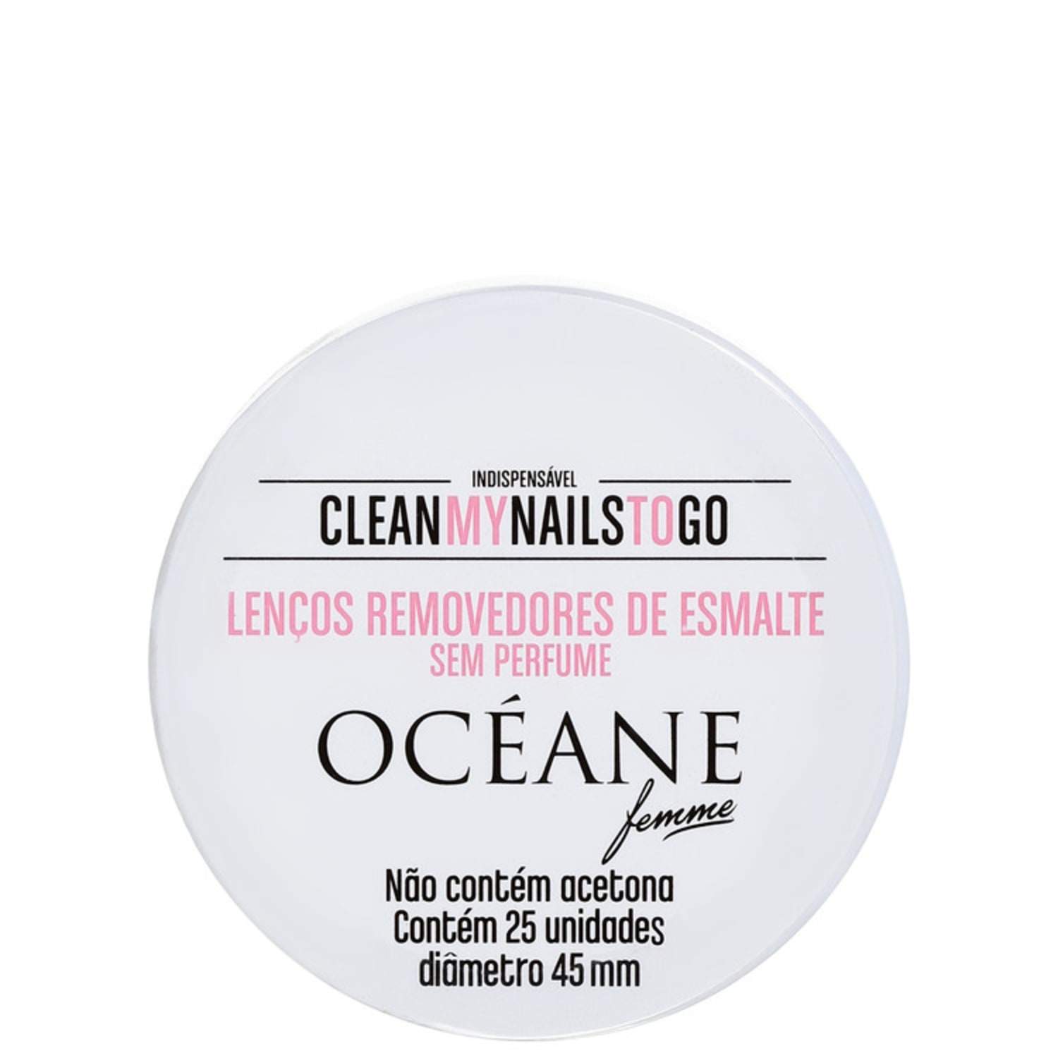 Lenço Removedor de Esmalte Océane Clean My Nails To Go Sem Perfume 25 unidades