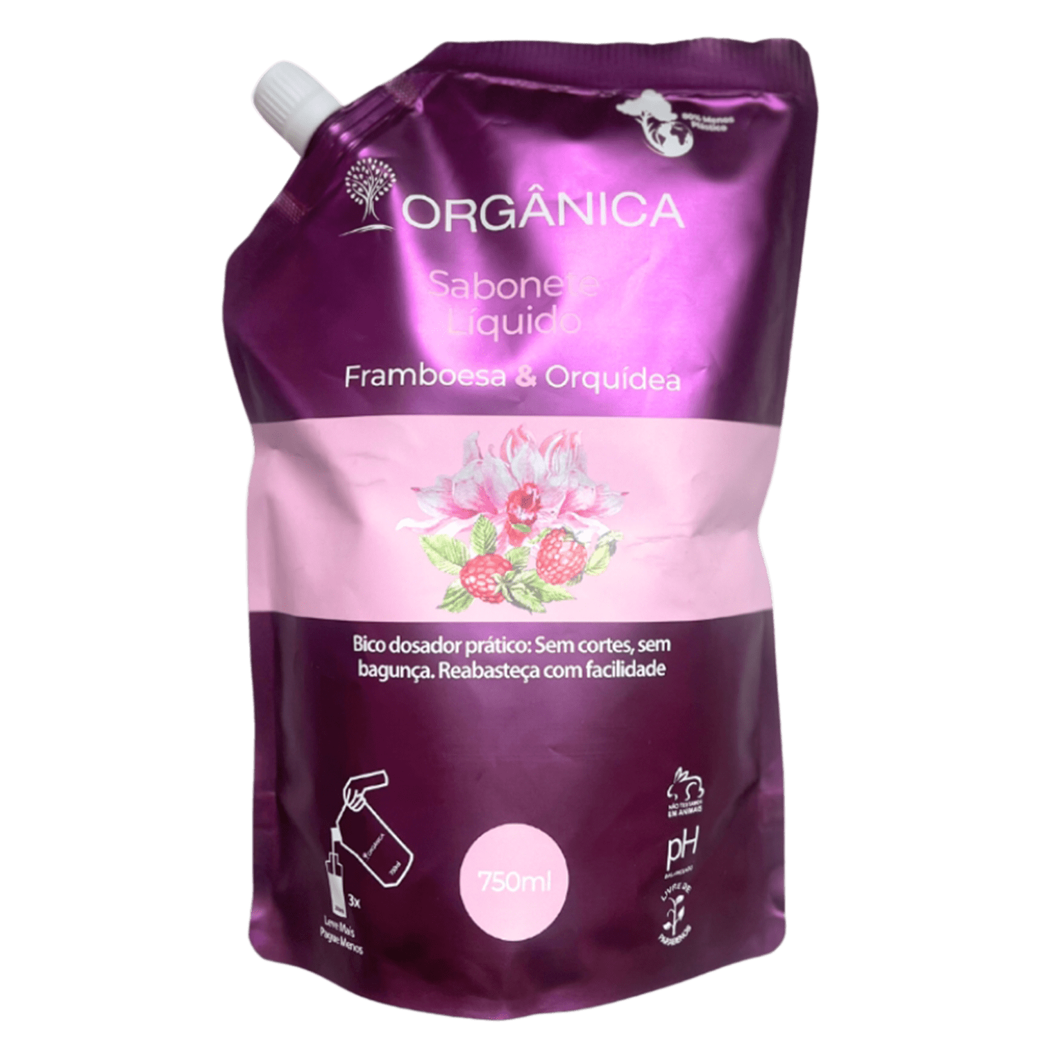 Sabonete Líquido Refil Orgânica Puro Vegetal Framboesa e Orquídea 750ml