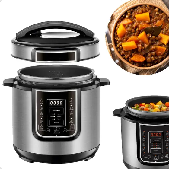 Panela de Pressão Elétrica NZA/Bak Linha Premium 5L ou 6L Inox Antiaderente com Timer