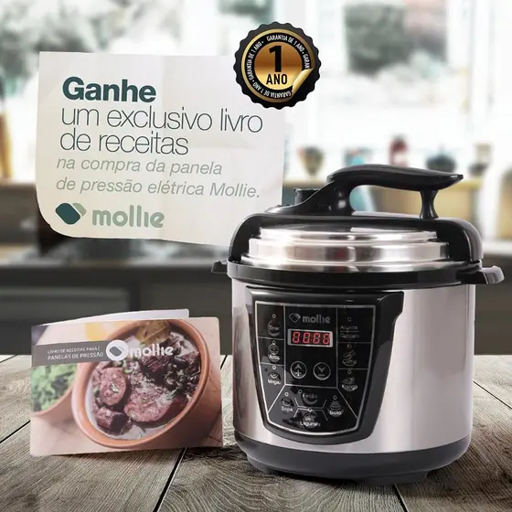Panela de Pressão Elétrica Multifuncional Mollie 4L Inox 110V