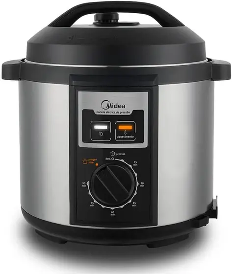 Panela de Pressão Elétrica Mecânica Midea 6L Inox Preto/Prata 110V
