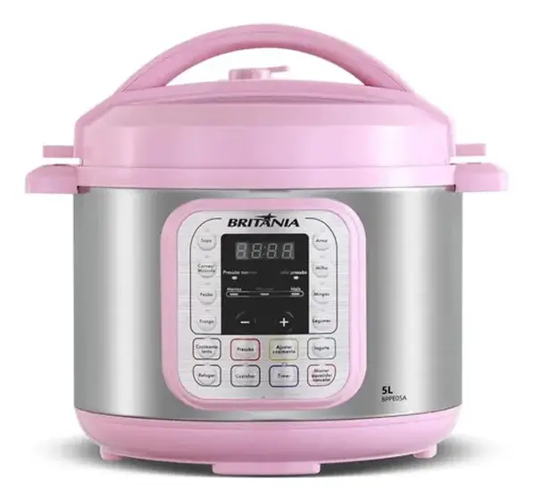 Panela de Pressão Elétrica Digital Britânia 5L Rosa com 11 Funções BPPE05