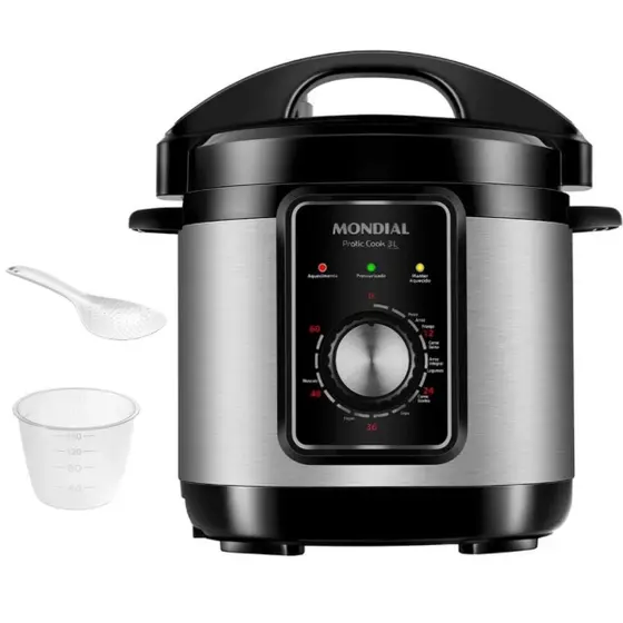Panela de Pressão Elétrica Mondial Pratic Cook 3L Preto/Inox PE-47-3L-I