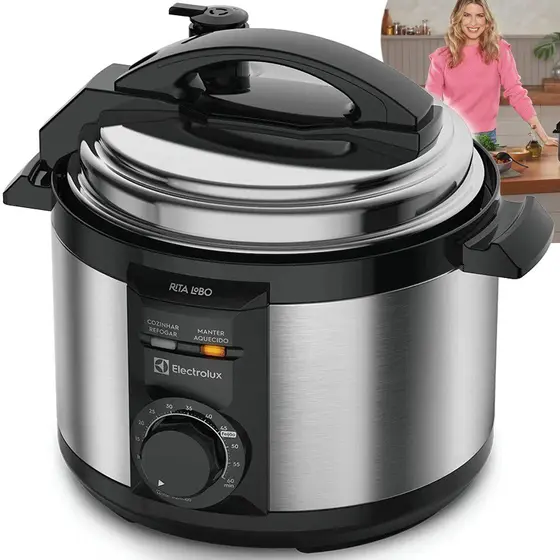 Panela de Pressão Elétrica Electrolux Efficient por Rita Lobo 3L Preta Antiaderente Aço Escovado PCE15