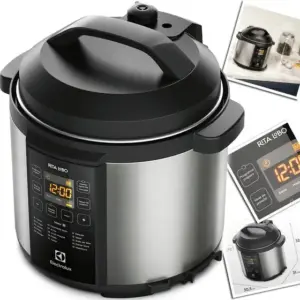 Panela de Pressão Elétrica Electrolux Experience por Rita Lobo 6L Preta Antiaderente Aço Escovado PCC20 Panela de Pressão Elétrica Electrolux Experience por Rita Lobo 6L Preta Antiaderente Aço Escovado PCC20