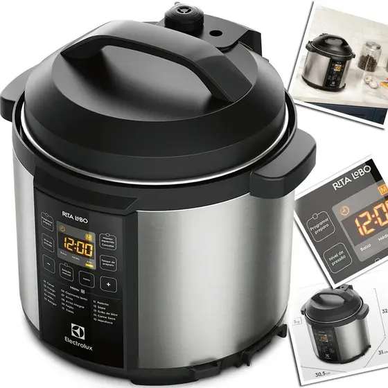 Panela de Pressão Elétrica Electrolux Experience por Rita Lobo 6L Preta Antiaderente Aço Escovado PCC20