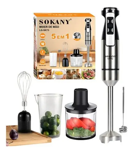 Mixer 5 em 1 Sokany com Processador e Moedor de Carne Inox 1000W