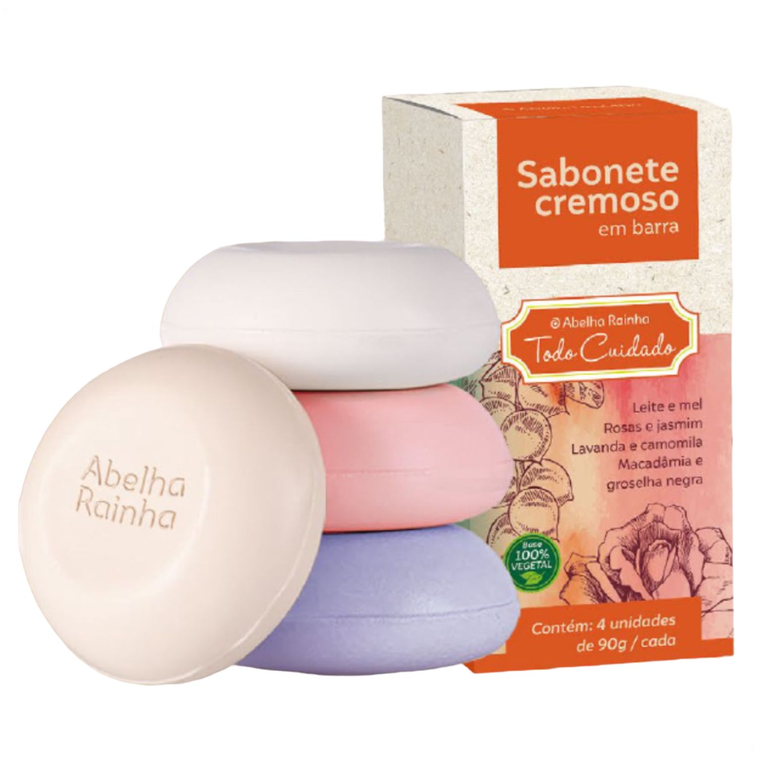 Sabonete Cremoso em Barra Abelha Rainha Quarteto Sortido TODO CUIDADO REF 5395