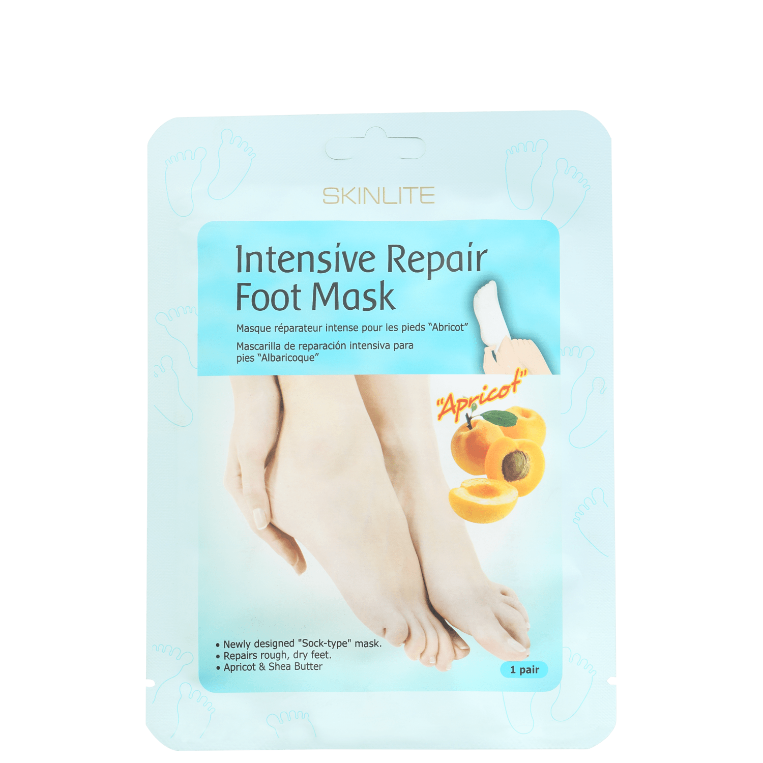 Máscara Hidratante para os Pés Skinlite Intensive Repair Apricot 1 Par