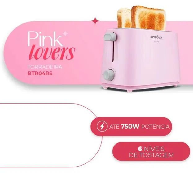 Torradeira Elétrica Britânia Rosa 6 Níveis de Tostagem 750W 220V