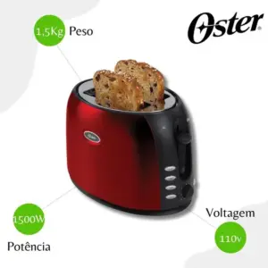 Torradeira Elétrica Oster Chrome Vermelha 110V BBKR Torradeira Elétrica Oster Chrome Vermelha 110V BBKR