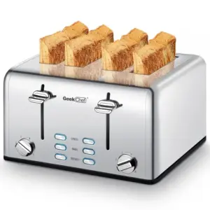 Torradeira Elétrica Geek Chef 4 Fatias Aço Inoxidável com Ranhuras Extra Largas