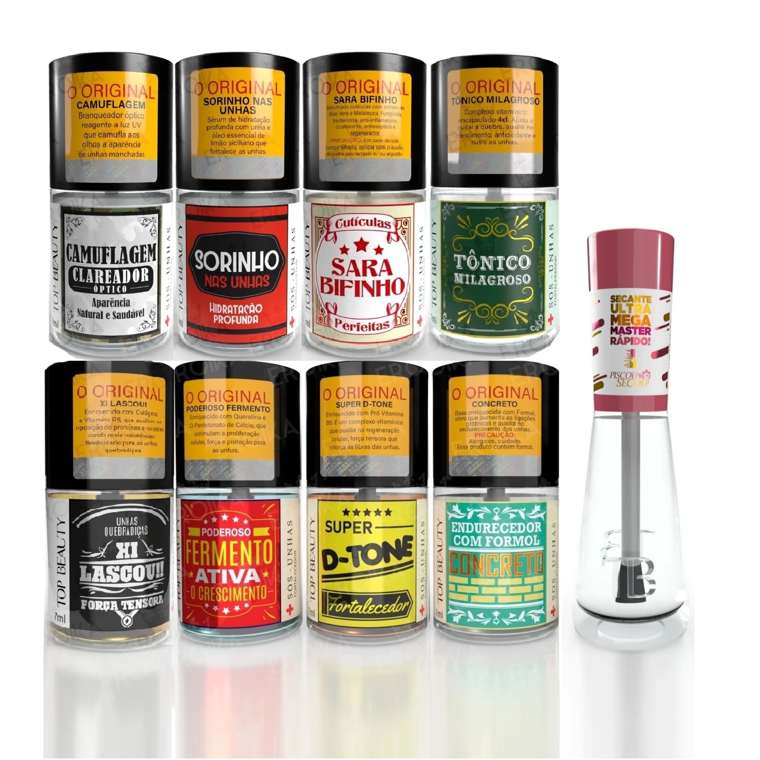 Kit Tratamento para Unhas Bases Fortalecedoras Top Beauty SOS Unhas 9 Itens