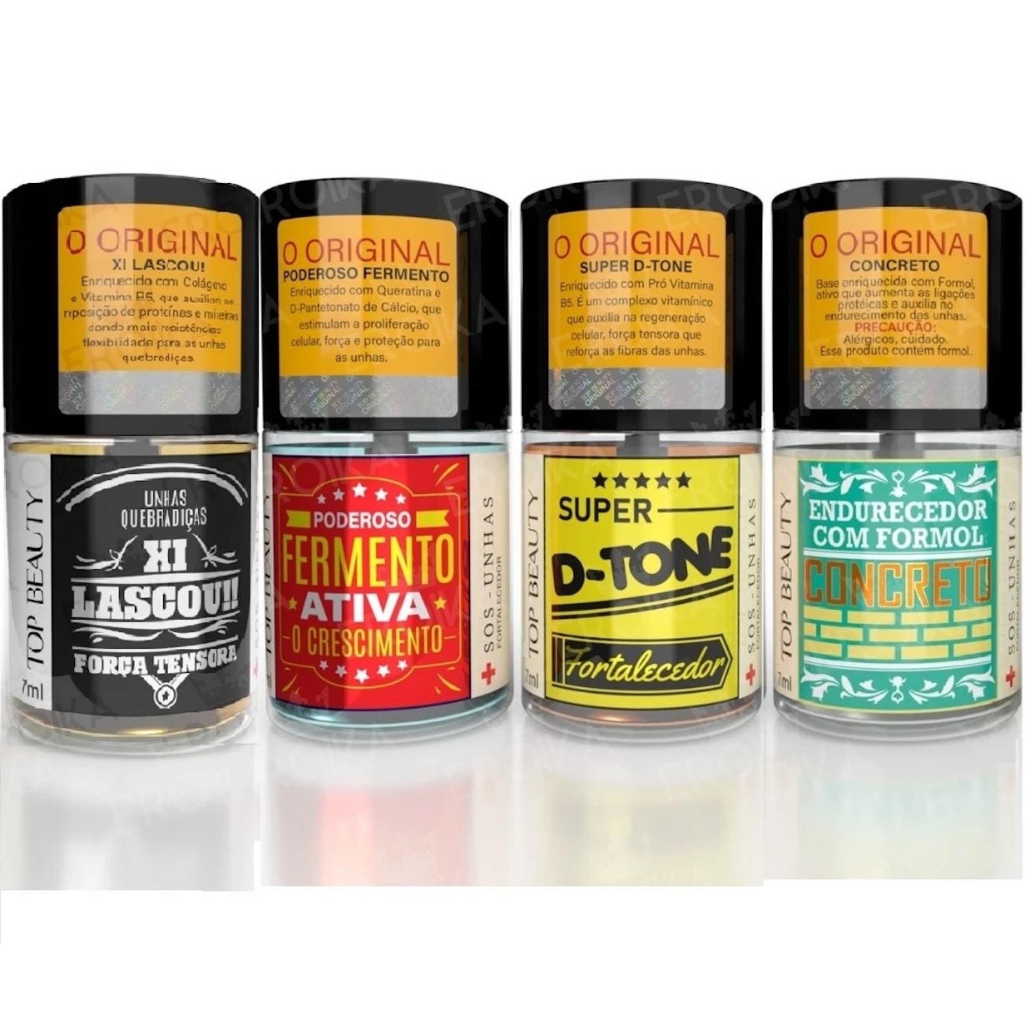 Kit Tratamento SOS Unhas Top Beauty 4 Bases Fortalecedoras 7ml