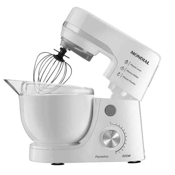 Batedeira Planetária Mondial 700W Branca com 3 Batedores BP-03