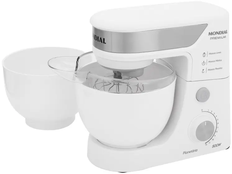 Batedeira Planetária Mondial Premium 500W 12 Velocidades Branco/Inox