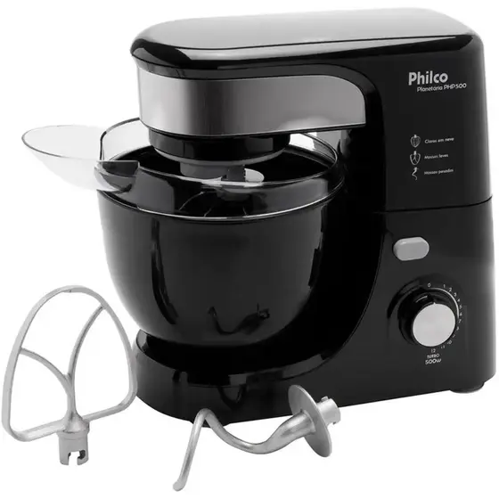 Batedeira Planetária Philco Turbo 500W 12 Velocidades Preto/Inox 220V PHP500 (103402022)