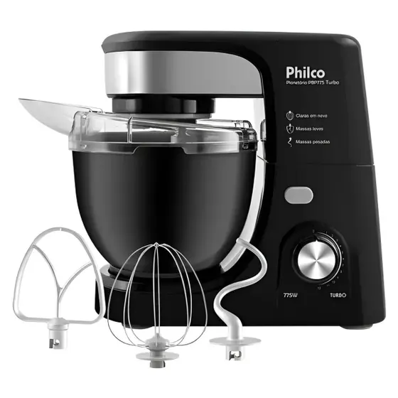 Batedeira Planetária Philco Turbo 700W Preta com 3 Batedores