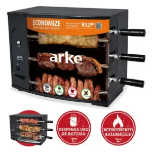 Churrasqueira Elétrica de Bancada Rotativa Arke Vitta Smart 3 Espetos 110V