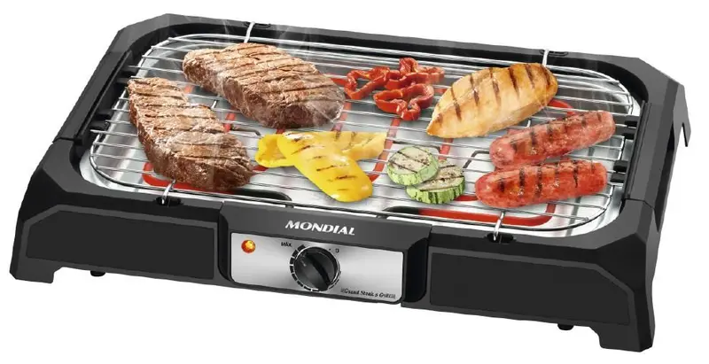 Churrasqueira Grill Elétrica Mondial Preta Inox 1800W 220V