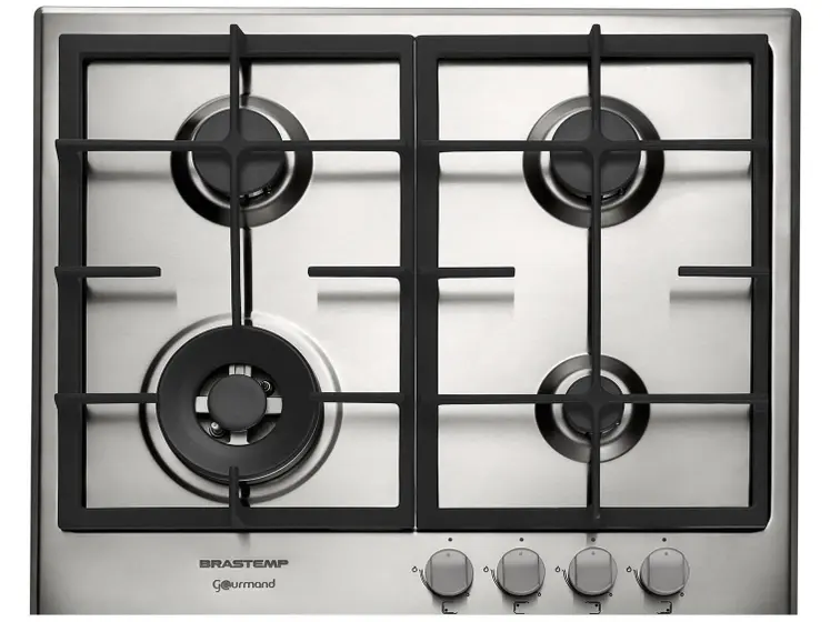 Cooktop a Gás Brastemp Gourmand 4 Bocas Inox Acendimento Automático Gás Natural e GLP BDK60DR