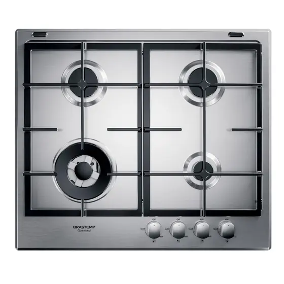 Cooktop a Gás Brastemp Gourmand 4 Bocas Inox com Duplachama e Trempe de Ferro Fundido BDK60DR