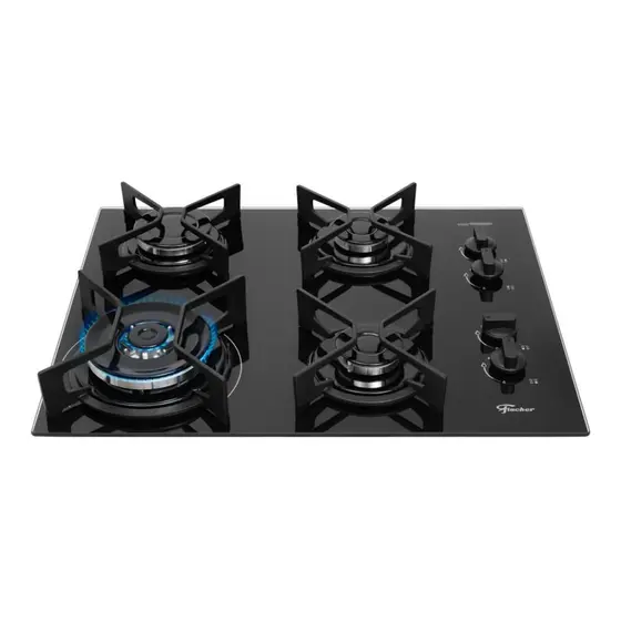 Cooktop a Gás Fischer Fit Line 4 Bocas com Mesa de Vidro Temperado e Tripla Chama Preto Bivolt