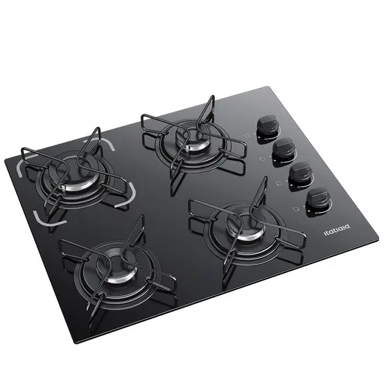 Cooktop a Gás Itatiaia Essencial 4 Bocas com Mesa de Vidro Temperado e Acendimento Automático Preto Bivolt