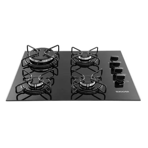 Cooktop a Gás Suggar 4 Bocas Vidro Temperado Preto Bivolt FG4304AVP