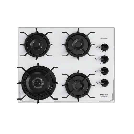 Cooktop a Gás Itatiaia Itamaster 4 Bocas Tripla Chama Branco em Aço Inox e Trempes em Ferro Fundido Bivolt