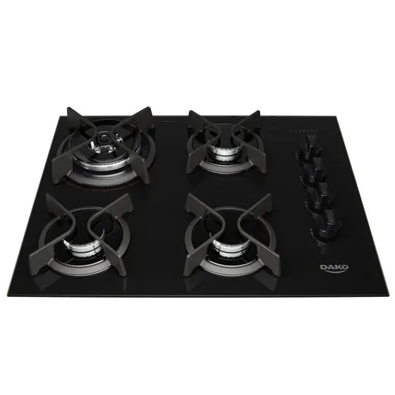 Cooktop a Gás Dako 4 Bocas Preto com Mesa de Vidro Tripla Chama Bivolt