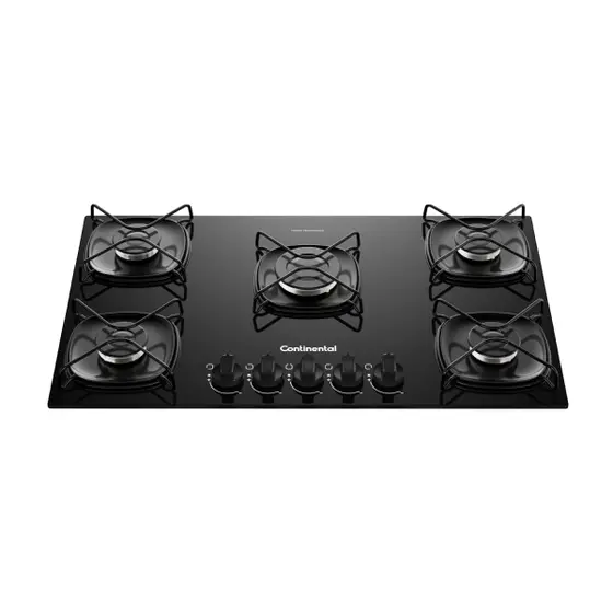 Cooktop a Gás Continental 5 Bocas Mesa de Vidro Preto com Acendimento Automático KC5GR