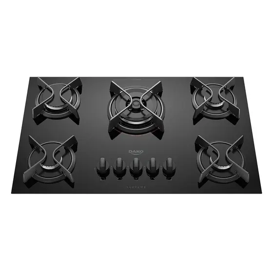Cooktop a Gás Dako Supreme 5 Bocas com Queimador Tripla Chama e Mesa de Vidro Temperado Preto Bivolt
