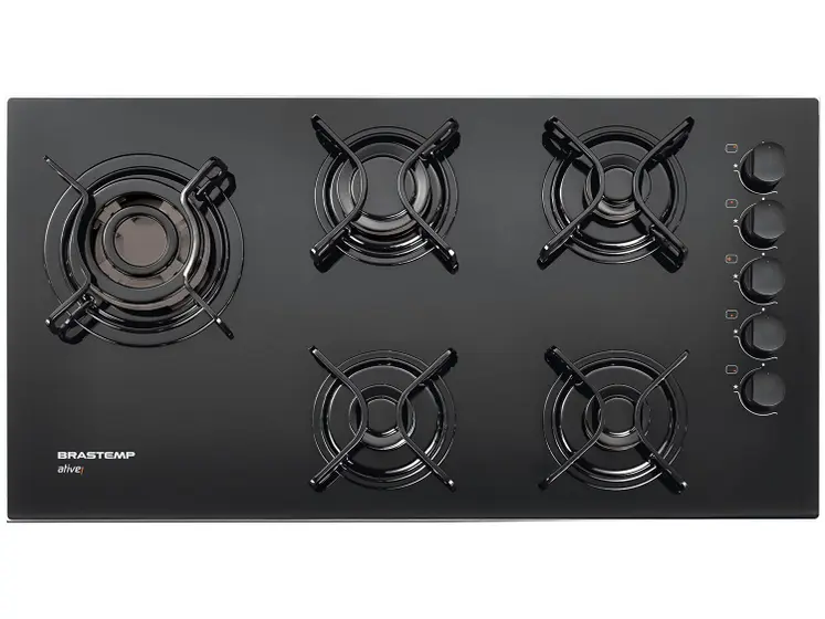 Cooktop a Gás Brastemp Ative 5 Bocas Vidro Temperado Quadrichama Preto GLP BDD85AE