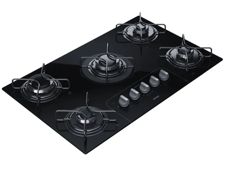 Cooktop a Gás Consul Facilite 5 Bocas Vidro Temperado Preto Acendimento Automático GLP CD075AE