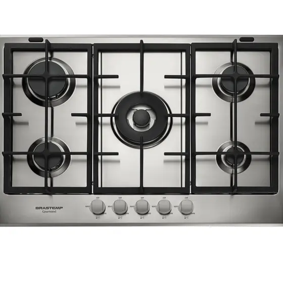 Cooktop a Gás Brastemp Gourmand 5 Bocas Inox com Duplachama e Trempe de Ferro Fundido BDK75DR