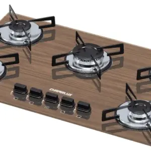 Cooktop a Gás Chamalux 5 Bocas Ultra Chama Amadeirado Escuro Bivolt Cooktop a Gás Chamalux 5 Bocas Ultra Chama Amadeirado Escuro Bivolt
