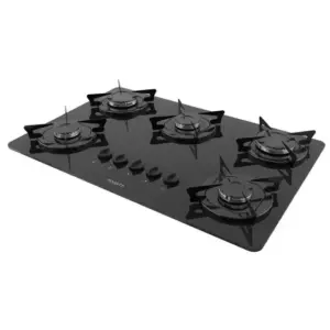 Cooktop a Gás Fogatti 5 Bocas Elétrico Mesa em Vidro Preto GLP