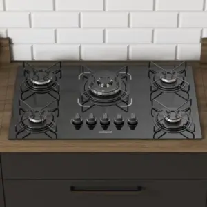 Cooktop a Gás Itatiaia Essencial 5 Bocas Tripla Chama Vidro Temperado Preto Bivolt Cooktop a Gás Itatiaia Essencial 5 Bocas Tripla Chama Vidro Temperado Preto Bivolt