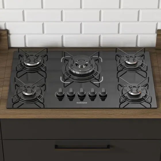 Cooktop a Gás Itatiaia Essencial 5 Bocas Tripla Chama Vidro Temperado Preto Bivolt