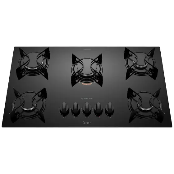 Cooktop a Gás Atlas U Top 5 Bocas Preto com Mesa de Vidro Bivolt
