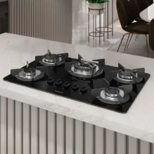 Cooktop a Gás Fogatti Safe 5 Bocas Tripla Chama Vidro Preto 27001601