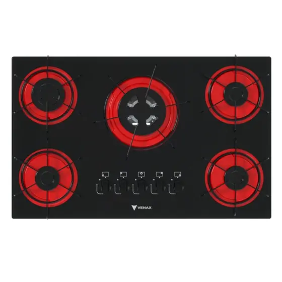 Cooktop a Gás Venax Arena 5 Bocas Preto/Vermelho GLP