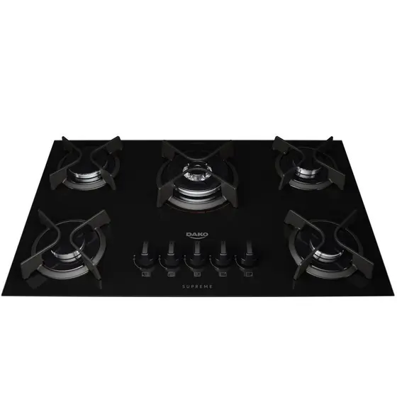 Cooktop a Gás Dako 5 Bocas Preto com Mesa de Vidro Tripla Chama Bivolt